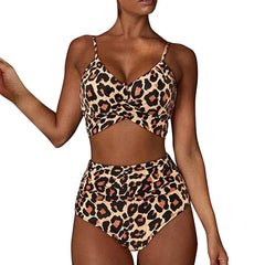12 Colors Women Slim Bikini Sets High Waisted Swimwear 2 Pieces Solid/Floral Ruched Brazilian Swimsuit Cross Front