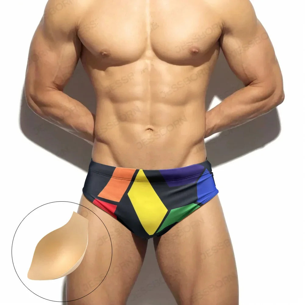 Men Swimming Trunks Low-waisted Swimsuit Boxer Quick-Drying Beach Shorts Breathable Tight Fitting Swimwear Boxer Briefs