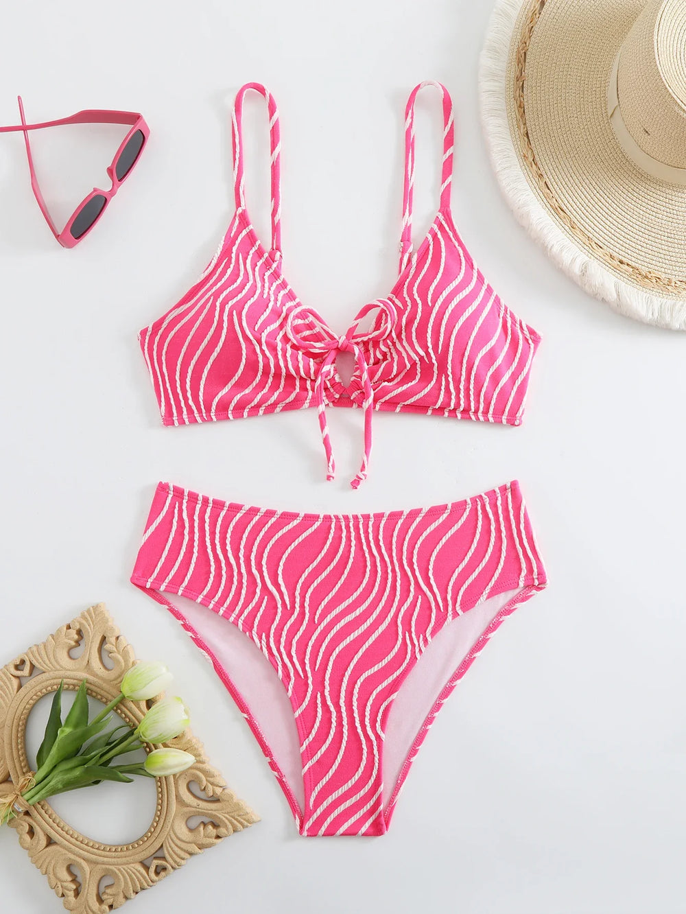 High Waist Bikini Women Strappy Swimsuit Striped Swimwear Female Bathers Bathing Swimming Swimsuit Beachwear