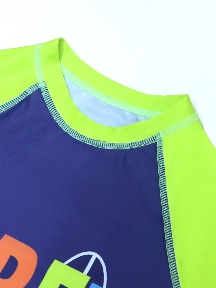 Boys Kids Swimsuit Letter Coconut Tree Print Long Sleeves Children Swimsuit Summer Beach Shorts Bathing Suit Swimming