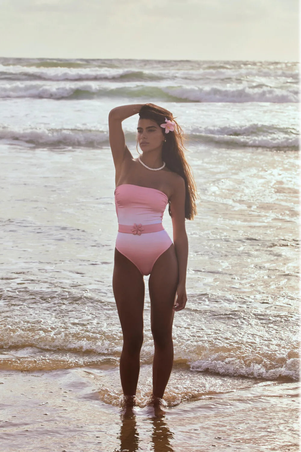 Bandeau Gradient One Piece Swimsuit Bodysuit Tops Women Clothing Lace-up Backless Monokini Bathing Suit Beachwear