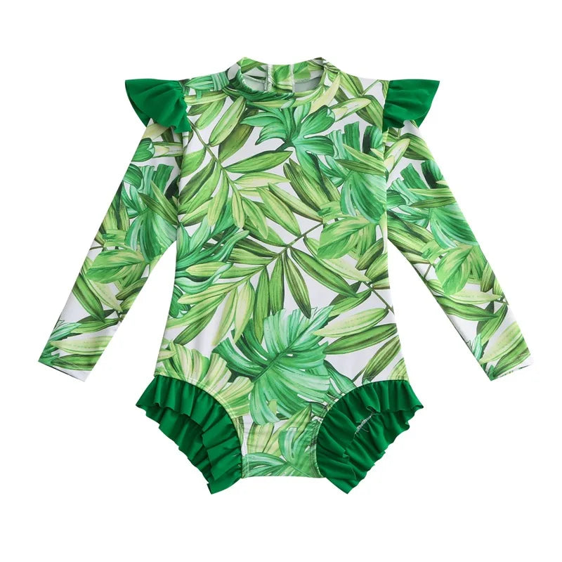 Girls Swimsuit Long Sleeve Baby Girls Training Swimwear Children Kids One-piece Bathing Swimming Swim Suit Summer Beachwear