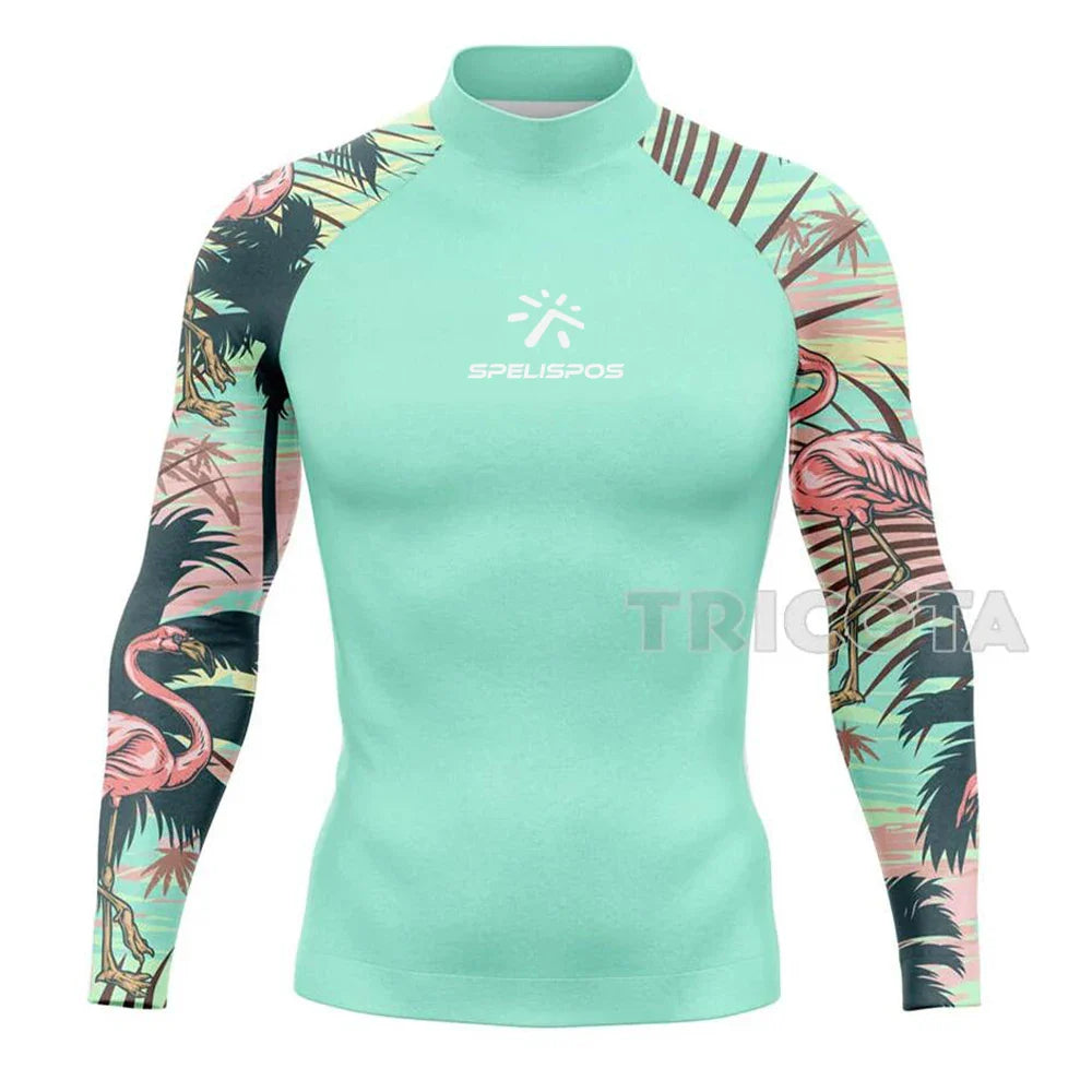 Men Surfing Wear Fit Swimming Diving T-Shirts Tight Long Sleeve Rash Guard Swimwear UV Protection Clothing Beach Floatsuit Tops