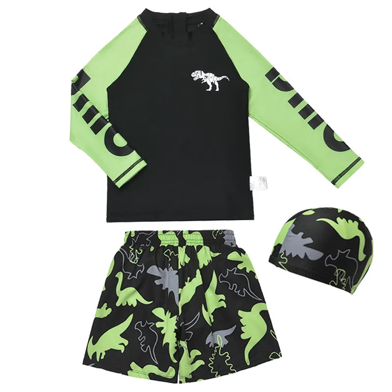 Kid's Split Swimsuit Boys Cartoon Sunscreen Boys Quick-drying Baby Swimming Suit Teenage Children's Swimwear with Cap
