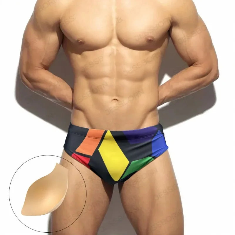 Men Swimming Trunks Low-waisted Swimsuit Boxer Quick-Drying Beach Shorts Breathable Tight Fitting Swimwear Boxer Briefs