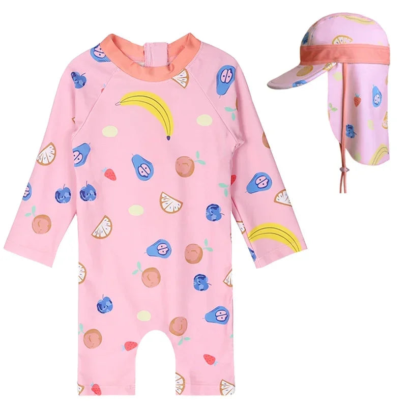 UV Baby Boy Swimsuit One Piece Swimming Jumpsuit Ruffles Bathing Suit SPF 50 Long Sleeve Kids Swimwear for Girls 1-7 Years