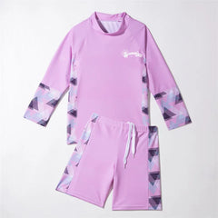 Student Children's Two Pieces Swimsuit Teenage Boys Girls Long Sleeve Top and Shorts Swim Suit Quick Drying  Swimwear Surf Suit