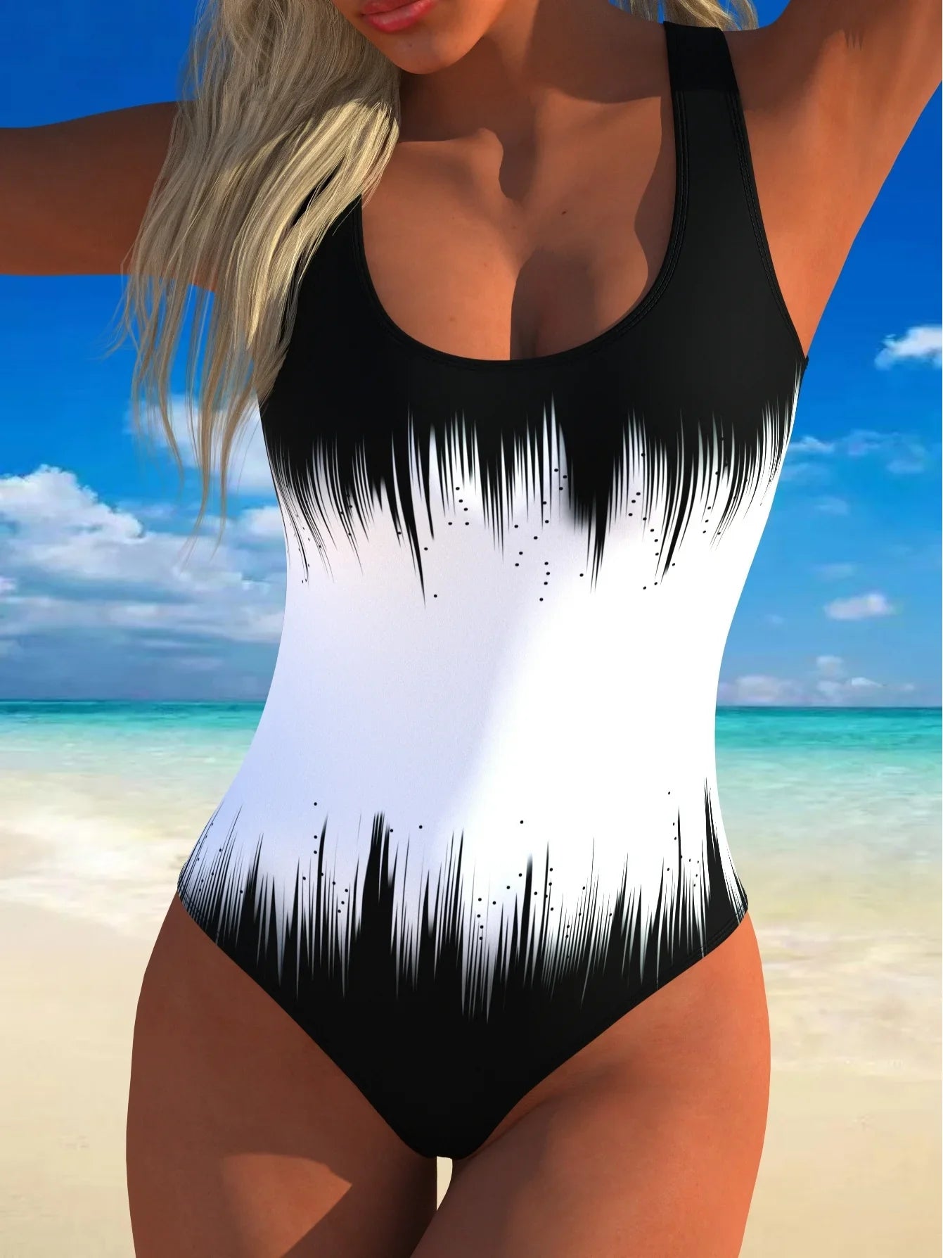 Women's Art Abstract Print Beach Vacation Style One-Piece Swimsuit Sporty European and American Style Regular Size