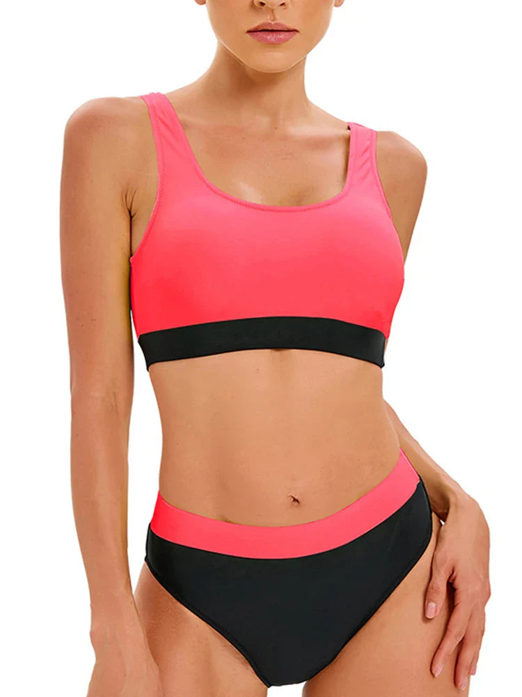 Contrast Color Bikini Set Women Backless Split Swimsuit Holiday Bathing Suit  Summer Two-pieces Beachwear Bikini