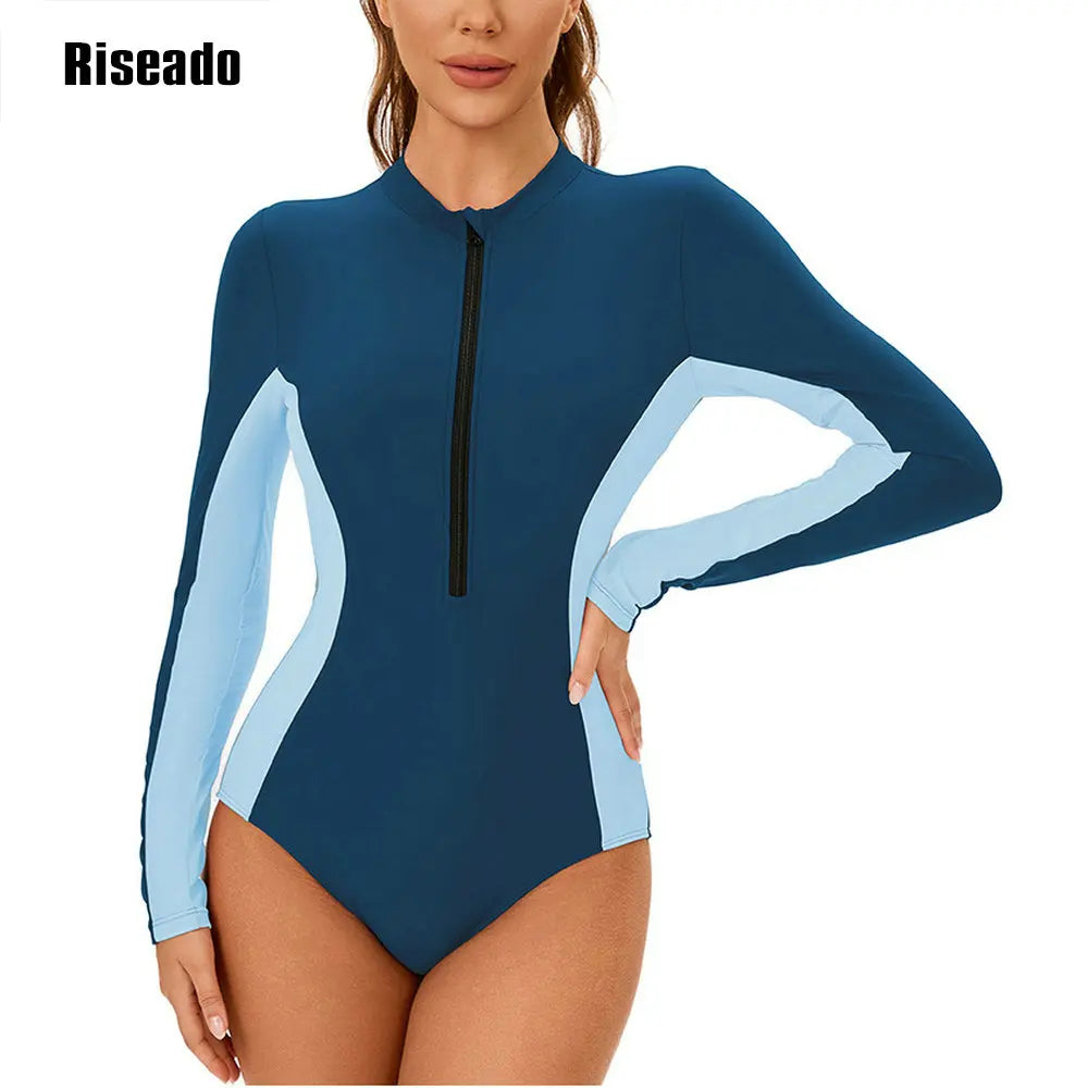 Women's One Piece Swimsuits Long Sleeve Rash Guard UV Protection Surfing Cut Out Swimsuit Plus Size 3XL