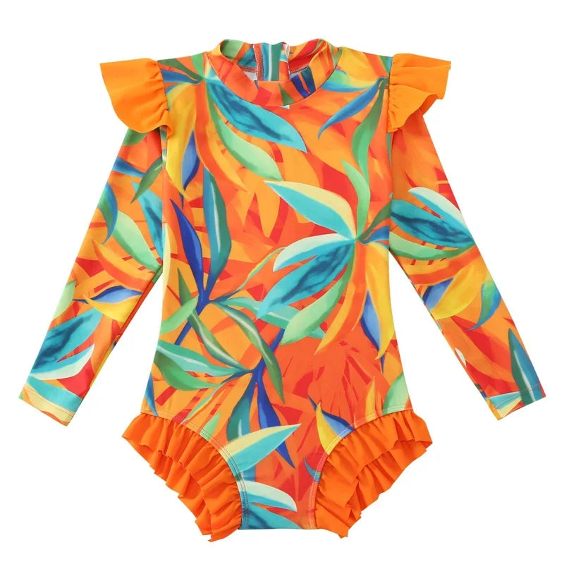 Girls Swimsuit Long Sleeve Baby Girls Training Swimwear Children Kids One-piece Bathing Swimming Swim Suit Summer Beachwear
