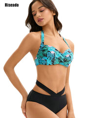 Women's Bikini Sets Two Piece Swimsuit High Waisted Twist Front Adjustable Spaghetti Straps Bathing Suit