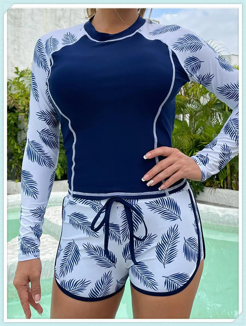 Long Sleeve Rash guard Swimsuit Women Tropical Printed Swimwear Two Pieces Diving Clothes Bathing Suit Surfing Beachwear