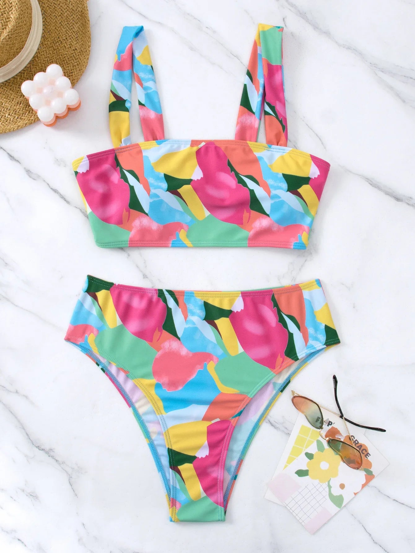 High Waist Bikinis Strappy Swimsuit Women Color Block Swimwear Female Bathers Bathing Swimming Swim Suit Beachwear