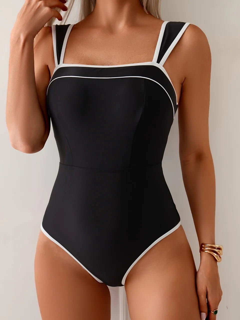 Strappy Black Swimsuit Women One Piece High Cut Swimwear Female Monokini Bathing Swimming Suit Padded Beachwear Bodysuit
