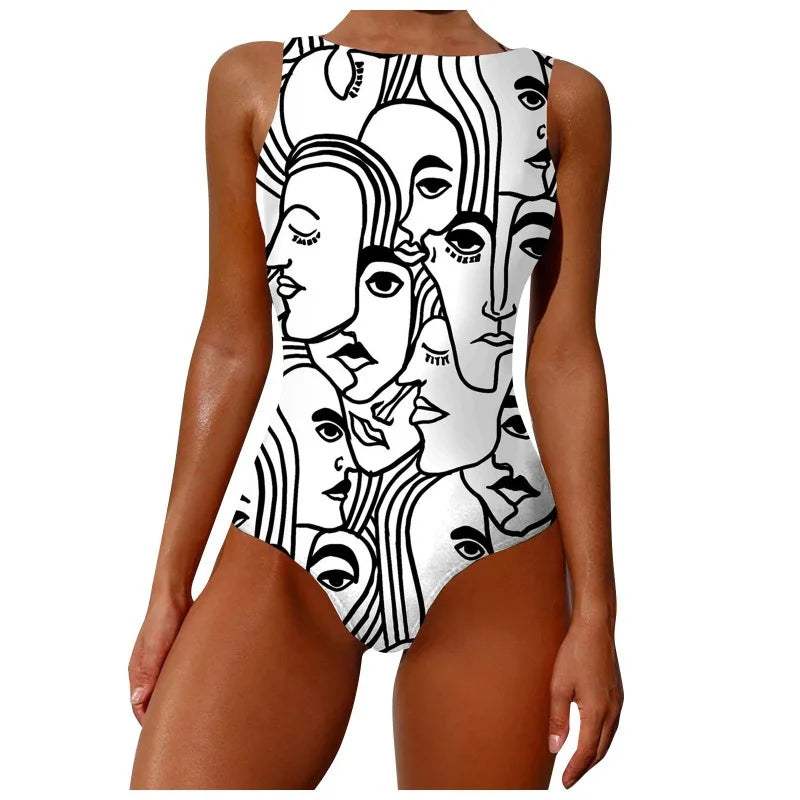 One Piece Swimwear Woman Fashion Abstract Pattern Print Backless Bodysuit Swimsuit Brazilian Beach Bathing Suits