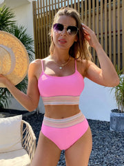 Swimsuits Women's Split Triangle High Waist Top Briefs Bikini Set Solid Color Suspenders Suit