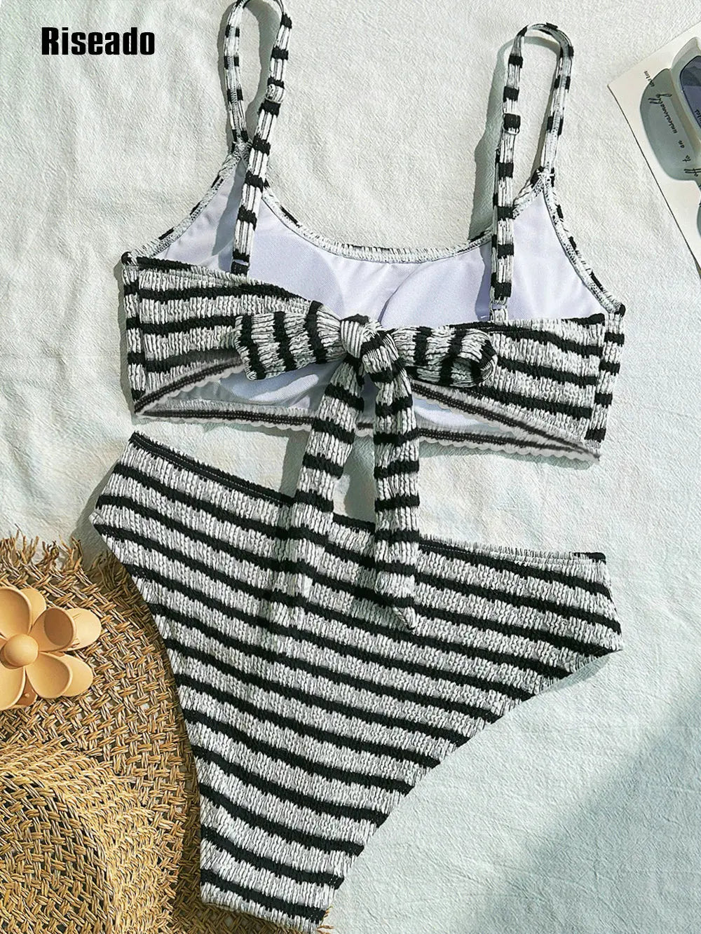 Women's Bikini Set Two Piece Swimsuit Striped Scoop Neck Swimwear