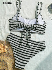 Women's Bikini Set Two Piece Swimsuit Striped Scoop Neck Swimwear