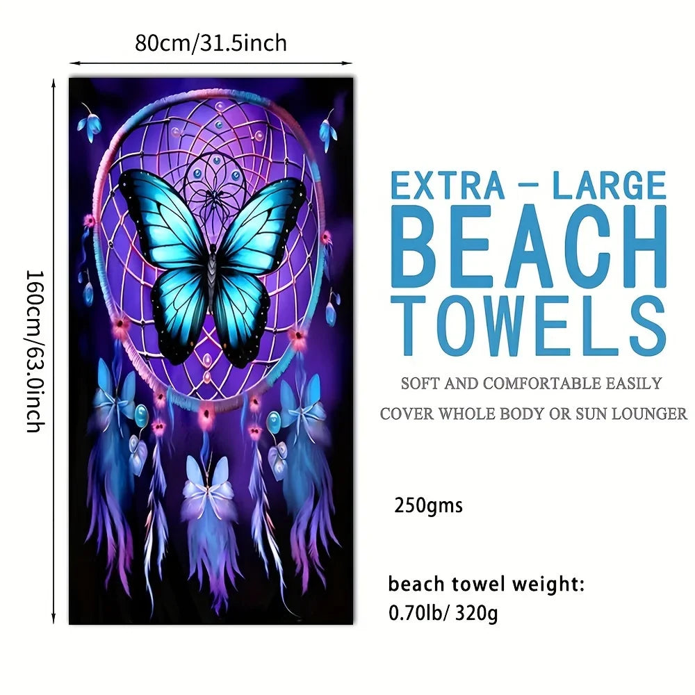 Butterfly Beach Towel, Super Soft Absorbent Bath Towel, Extra Large Travel Towel for Sports Pool Swimming Pool Bathroom Camping
