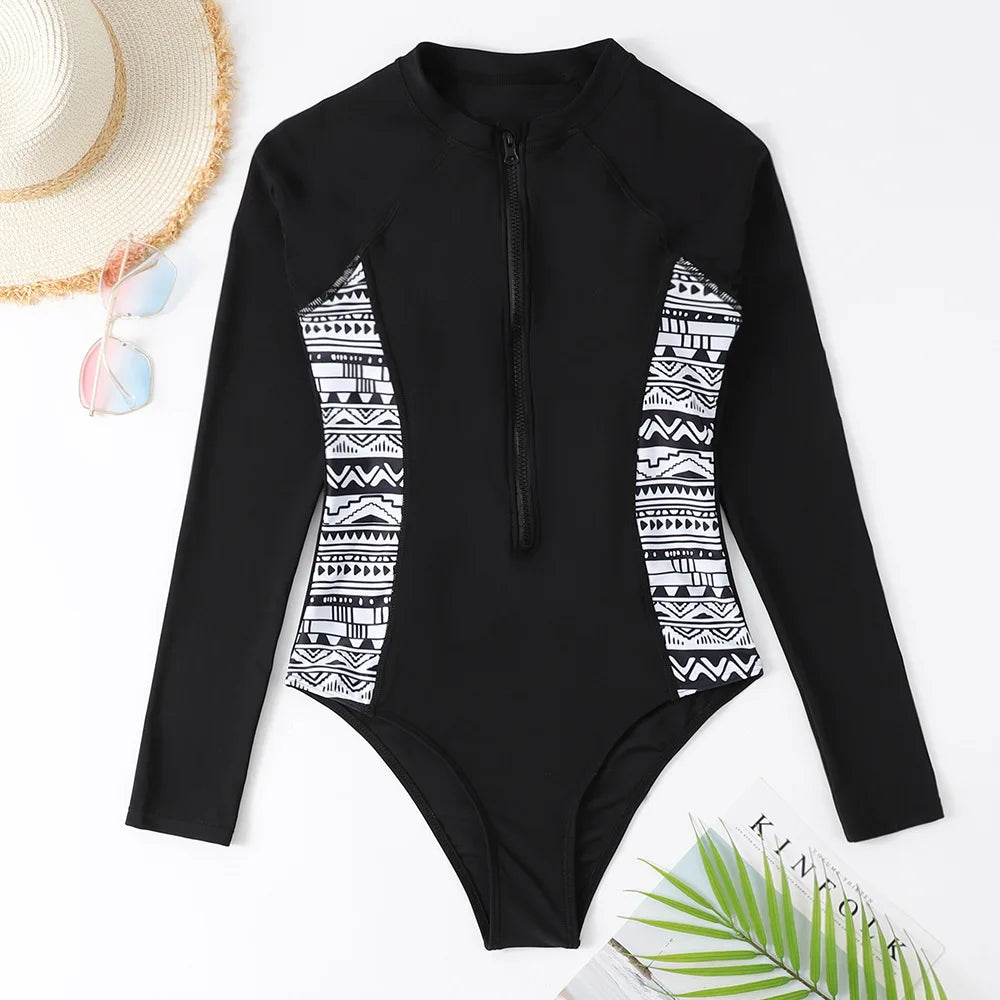 Coloured Flowers Long Sleeves Swimwear Women Surfing Swimsuits