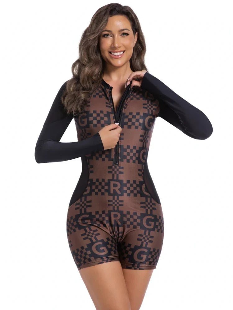 Rash Guard Patchwork Sport One Piece Swimsuit Swimwear Women Professional Sport Bathing Suit Surfing Swimsuits Swimming Suit