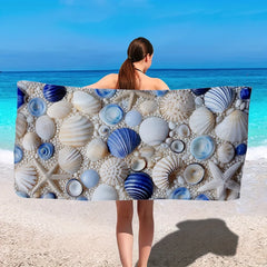 Starfish shell pearl gravel print beautiful beach towel, extra large super soft microfiber bath towel for beach travel