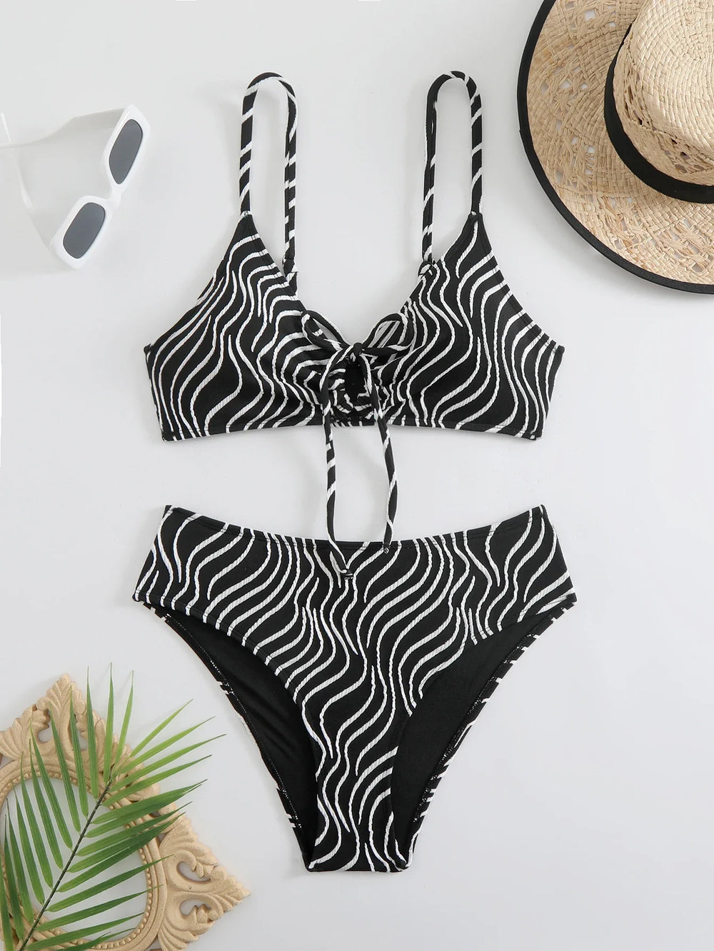 High Waist Bikini Women Strappy Swimsuit Striped Swimwear Female Bathers Bathing Swimming Swimsuit Beachwear