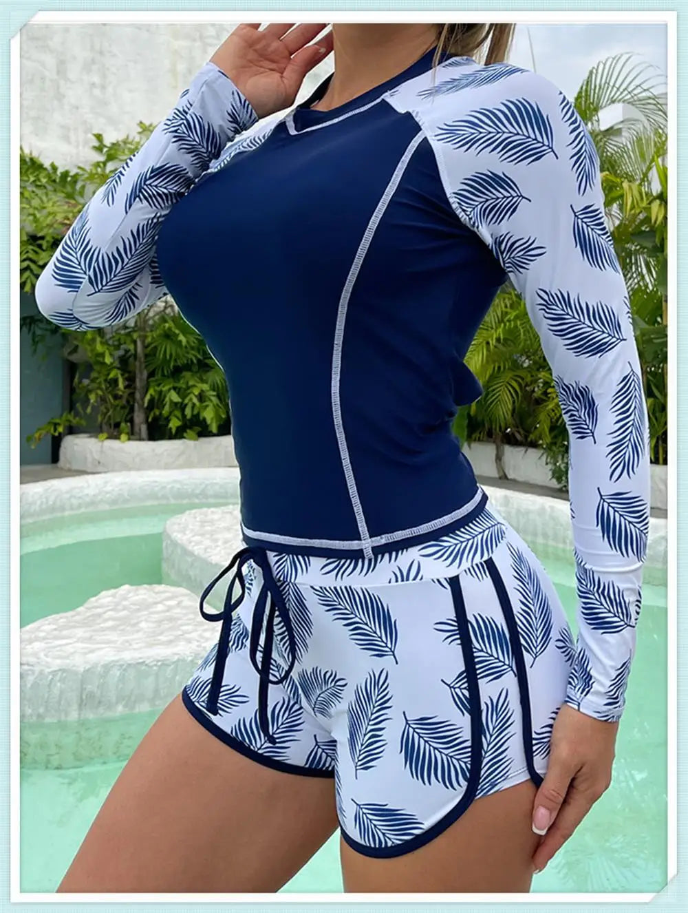 Long Sleeve Rash guard Swimsuit Women Tropical Printed Swimwear Two Pieces Diving Clothes Bathing Suit Surfing Beachwear