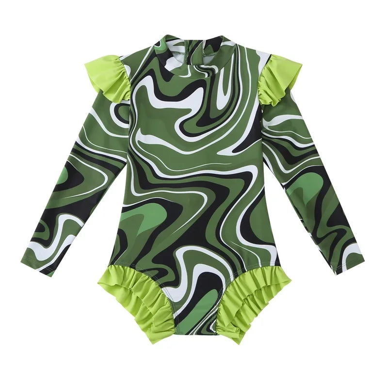 Girls Swimsuit Long Sleeve Baby Girls Training Swimwear Children Kids One-piece Bathing Swimming Swim Suit Summer Beachwear