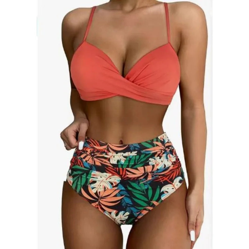 Women High Waist Bikini Swimsuit Two-pieces Simple Classic Sexy Bikini Push Up 2025 New Fashion Vacation Beachwear Bathing Suit