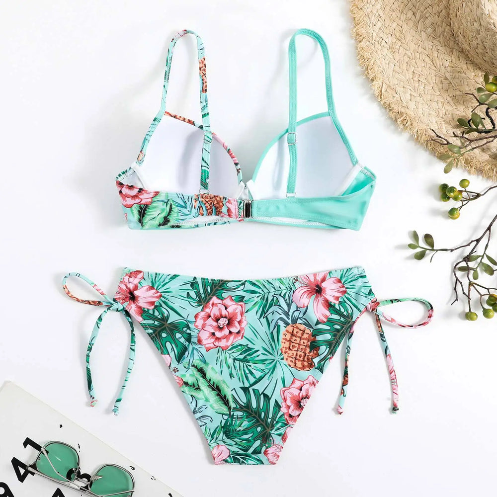 Bikinis Swimsuits Woman Push Up Swimwear Women's Beach Tropical Print Bathing Suits