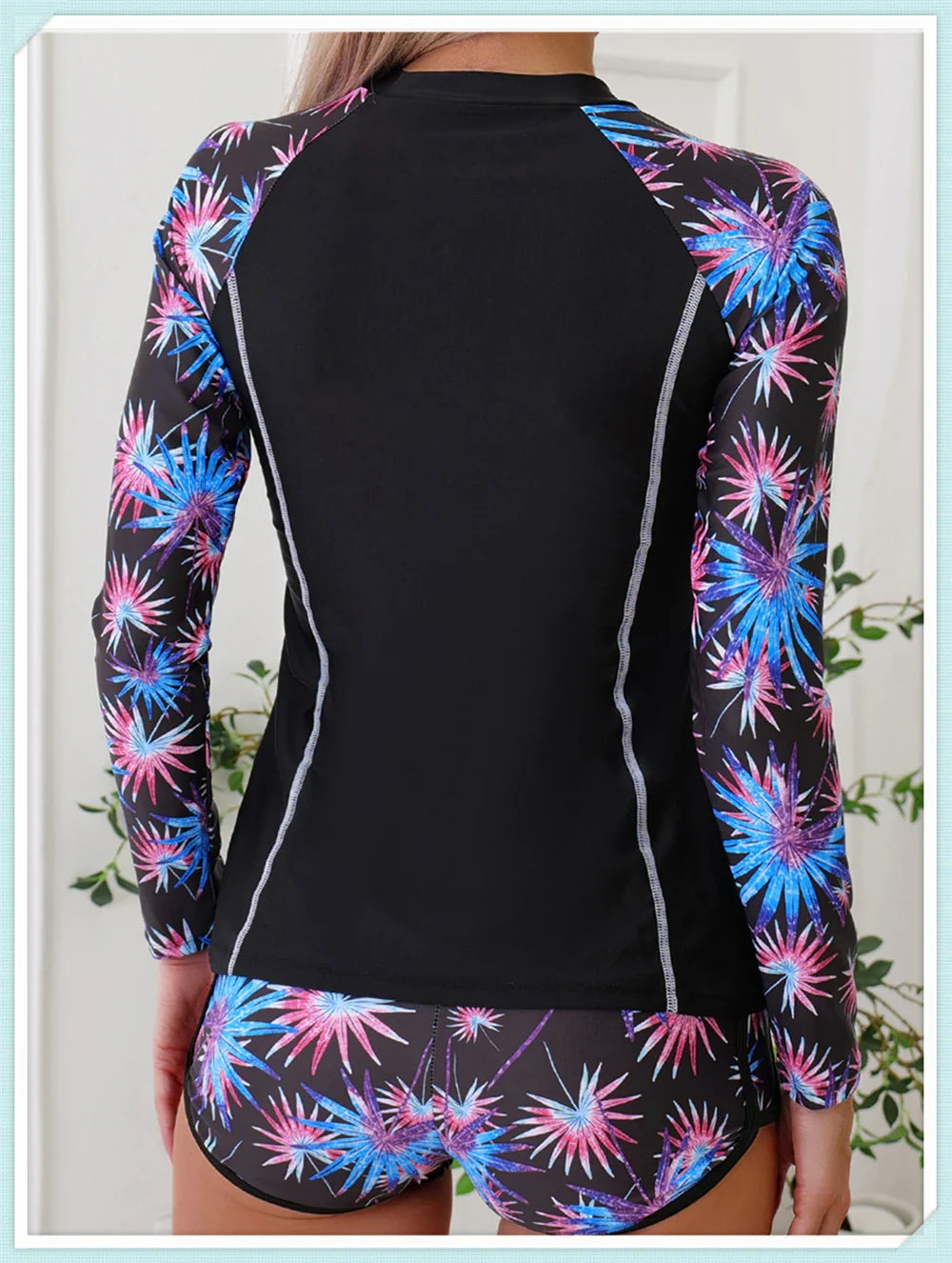 Long Sleeve Rash guard Swimsuit Women Tropical Printed Swimwear Two Pieces Diving Clothes Bathing Suit Surfing Beachwear