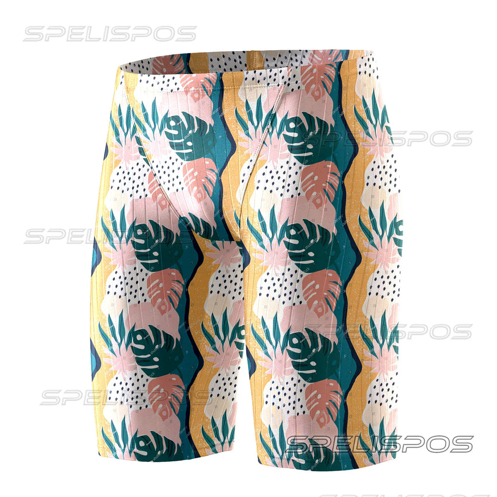 SPELISPOS Men Swimming Trunks Professional Swim Surf Trunks Summer Beach Protection Gym Tights Shorts Quick Dry Printed Plus