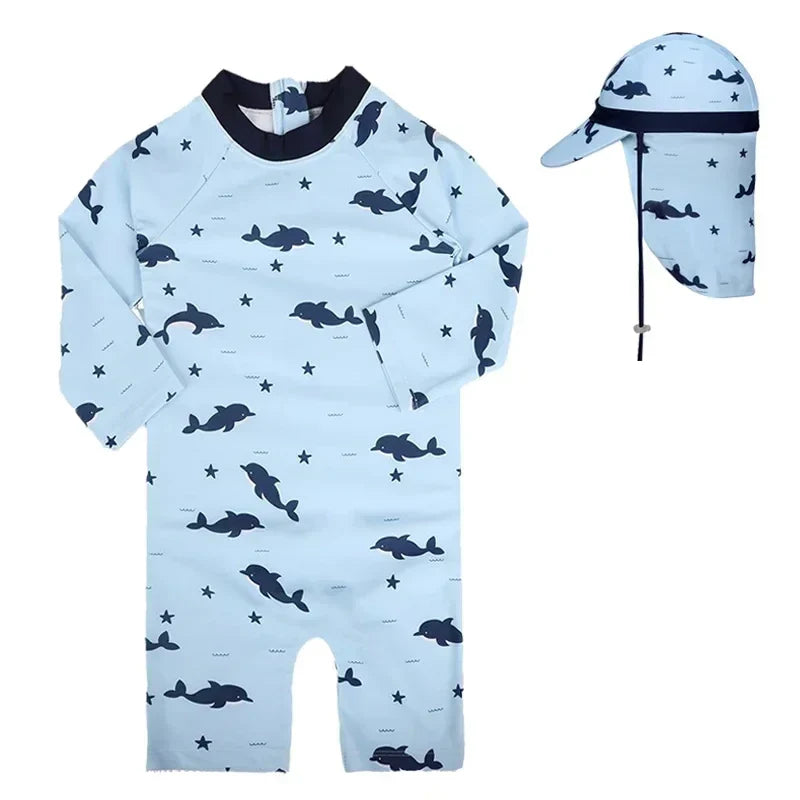 UV Baby Boy Swimsuit One Piece Swimming Jumpsuit Ruffles Bathing Suit SPF 50 Long Sleeve Kids Swimwear for Girls 1-7 Years
