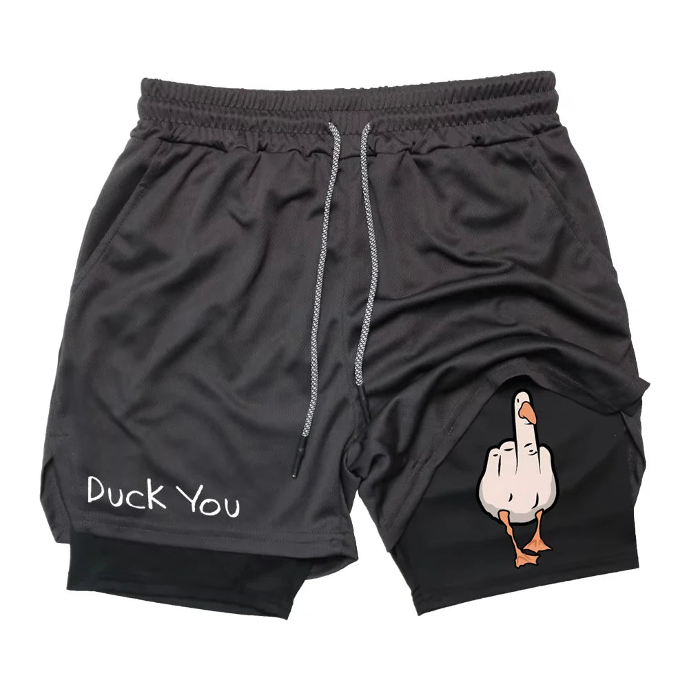 Men's Cartoon Duck Print Quick Drying Shorts | Summer Fitness Wear