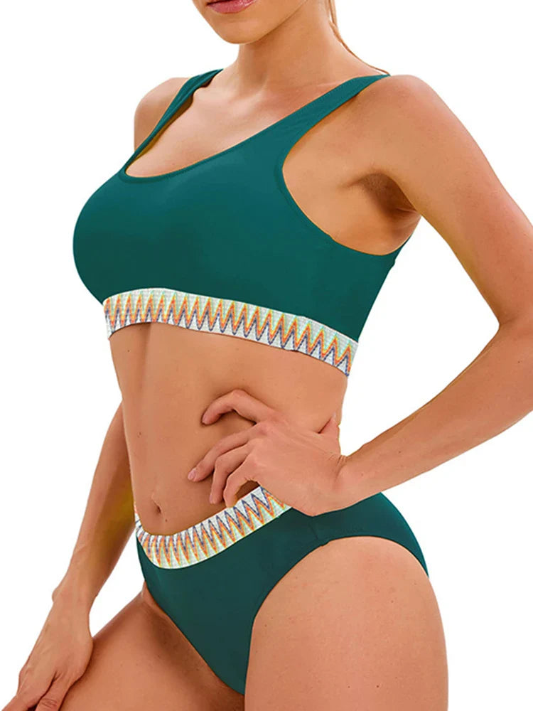 Contrast Color Bikini Set Women Backless Split Swimsuit Holiday Bathing Suit  Summer Two-pieces Beachwear Bikini