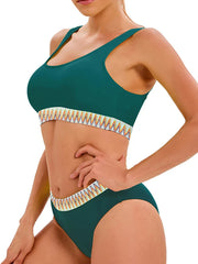 Contrast Color Bikini Set Women Backless Split Swimsuit Holiday Bathing Suit  Summer Two-pieces Beachwear Bikini