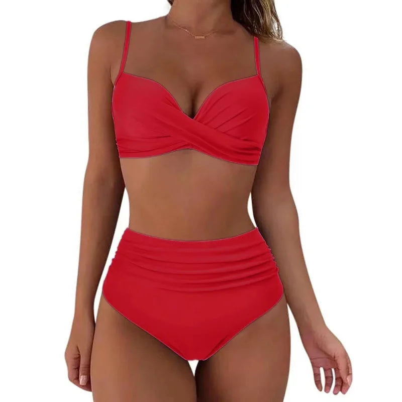Women High Waist Bikini Swimsuit Two-pieces Simple Classic Sexy Bikini Push Up 2025 New Fashion Vacation Beachwear Bathing Suit