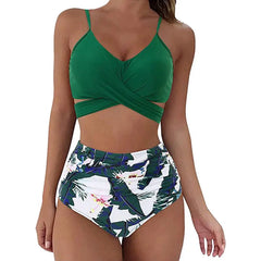 12 Colors Women Slim Bikini Sets High Waisted Swimwear 2 Pieces Solid/Floral Ruched Brazilian Swimsuit Cross Front