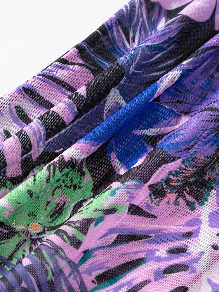 Print Swimsuit Women Hollow Out Bikini Bathing Suit Long Sleeve Cover-Ups Summer Swimwear Holiday Three-piece Beachwear Bikini