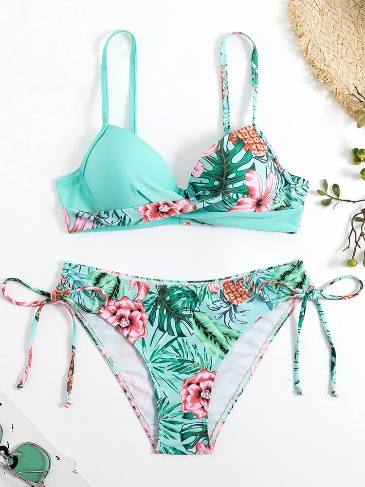 Bikinis Swimsuits Woman Push Up Swimwear Women's Beach Tropical Print Bathing Suits