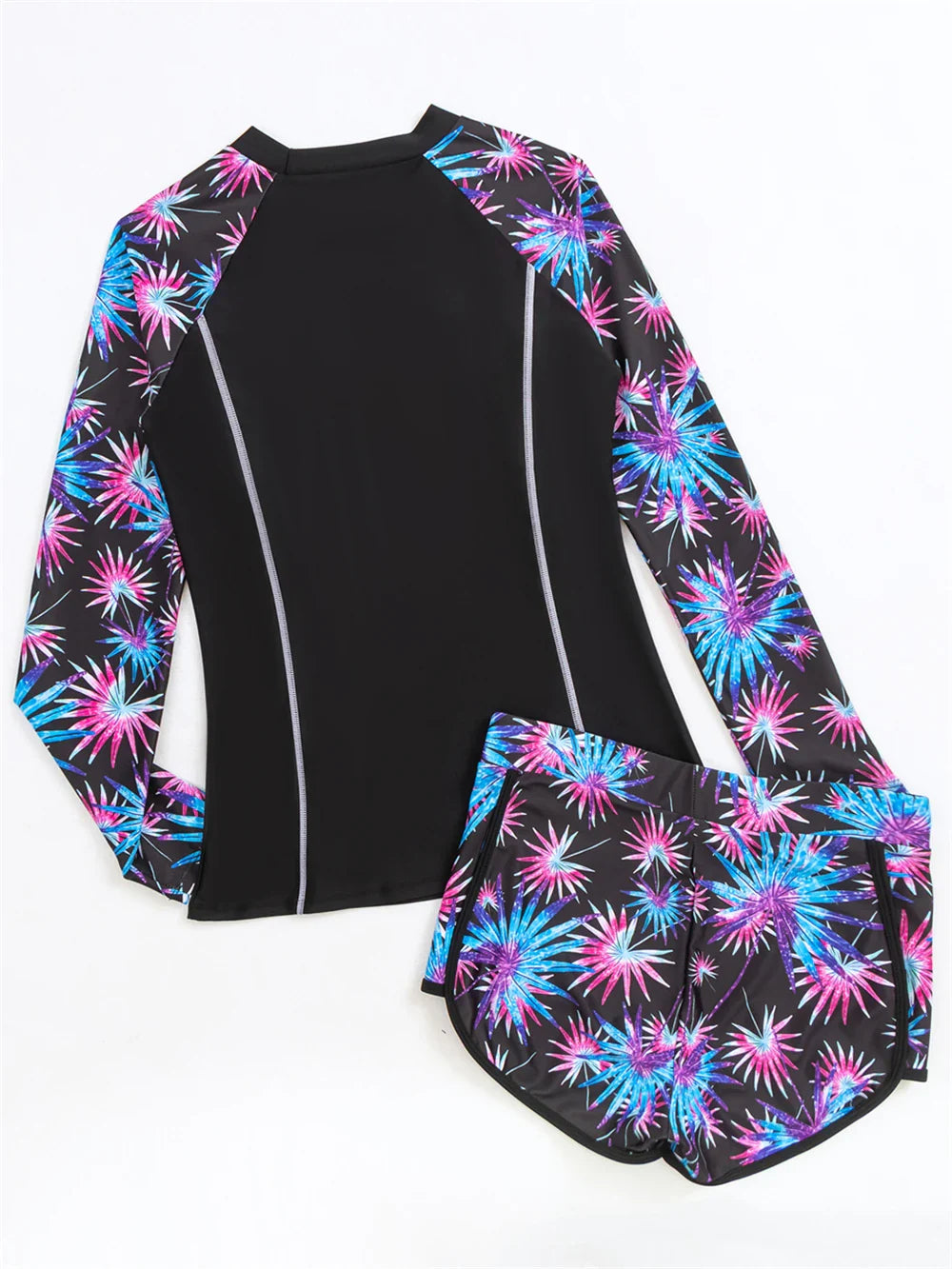 Long Sleeve Rash guard Swimsuit Women Tropical Printed Swimwear Two Pieces Diving Clothes Bathing Suit Surfing Beachwear
