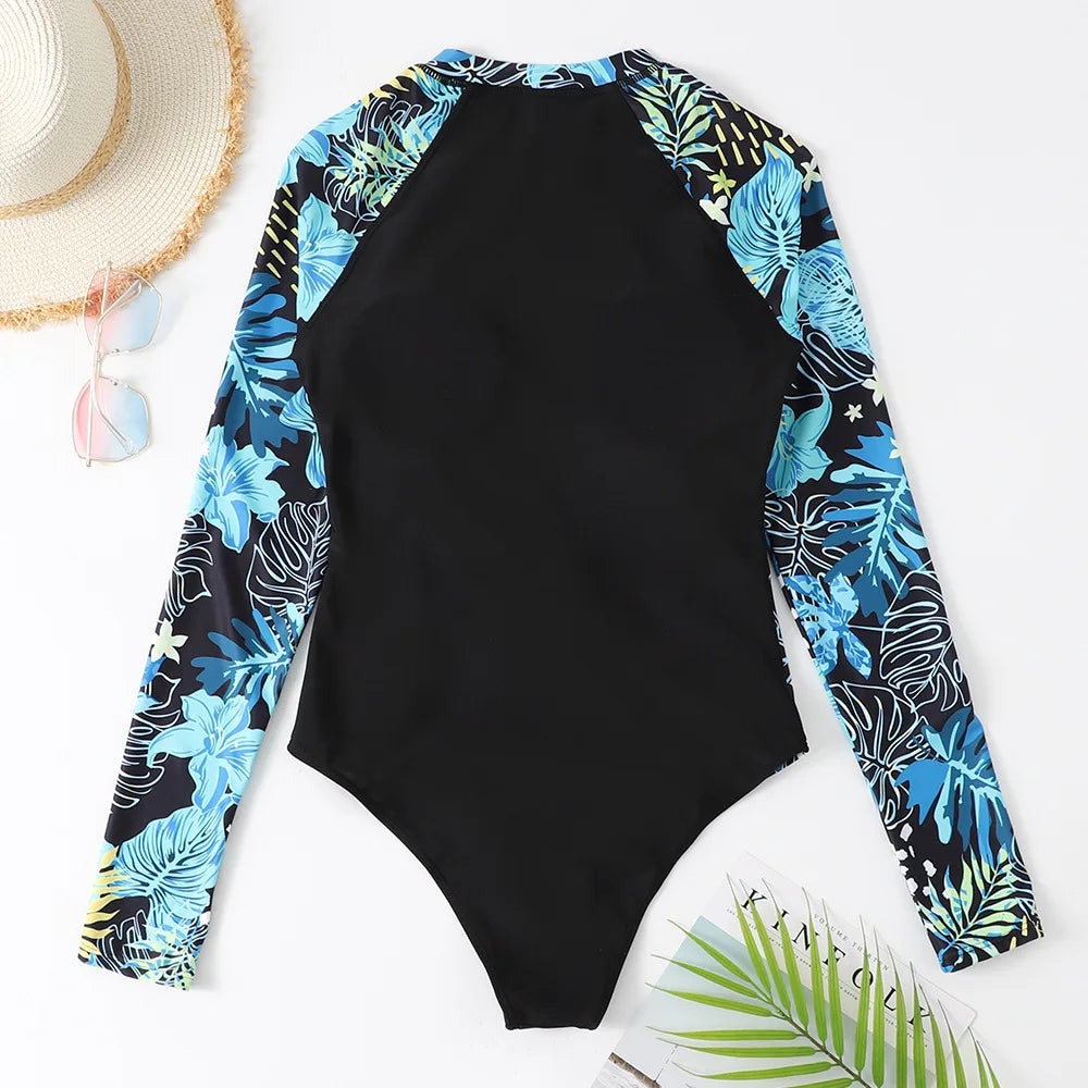 Coloured Flowers Long Sleeves Swimwear Women Surfing Swimsuits