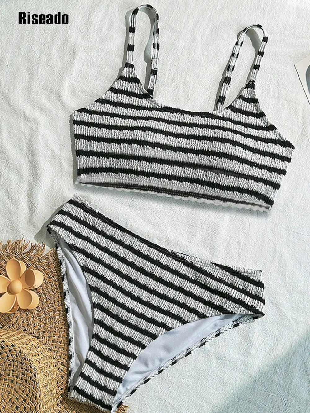 Women's Bikini Set Two Piece Swimsuit Striped Scoop Neck Swimwear