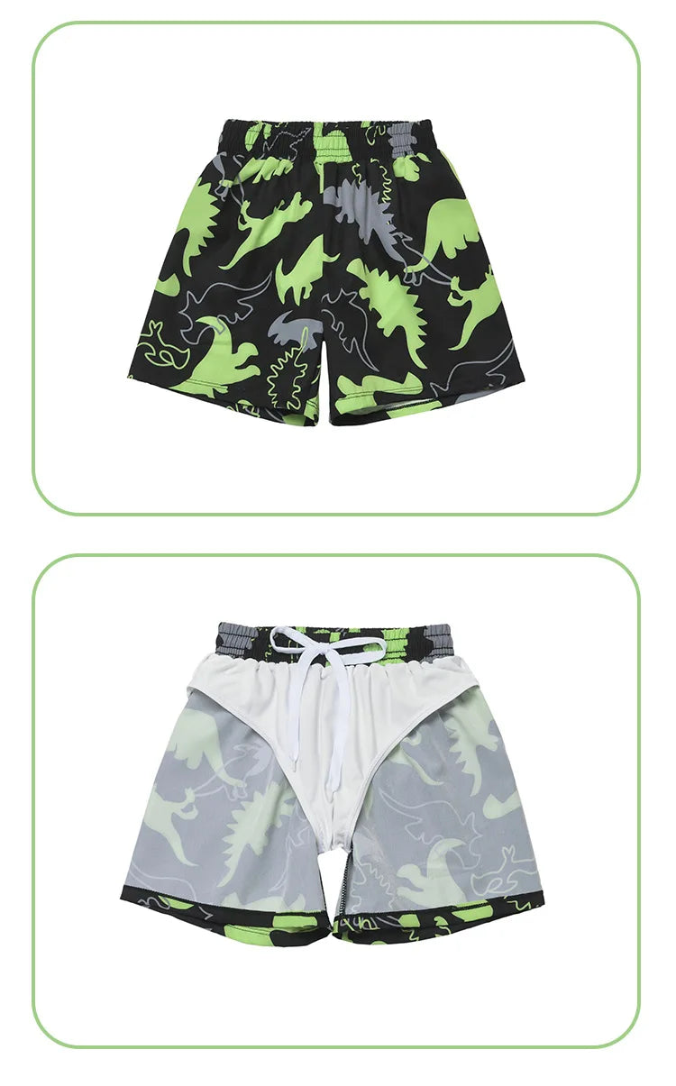 Kid's Split Swimsuit Boys Cartoon Sunscreen Boys Quick-drying Baby Swimming Suit Teenage Children's Swimwear with Cap