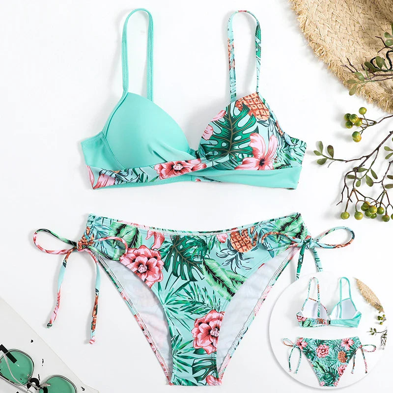 Bikinis Swimsuits Woman Push Up Swimwear Women's Beach Tropical Print Bathing Suits