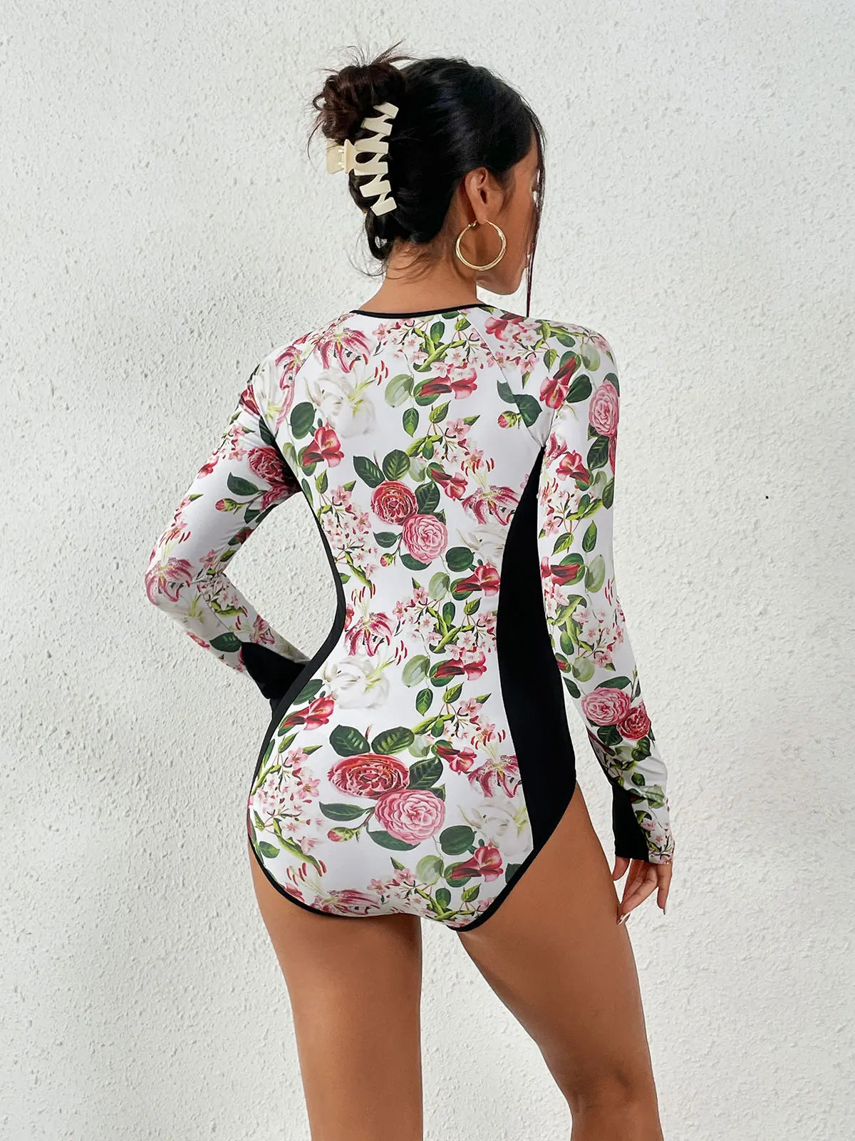 Coloured Flowers Long Sleeves Swimwear Women Surfing Swimsuits