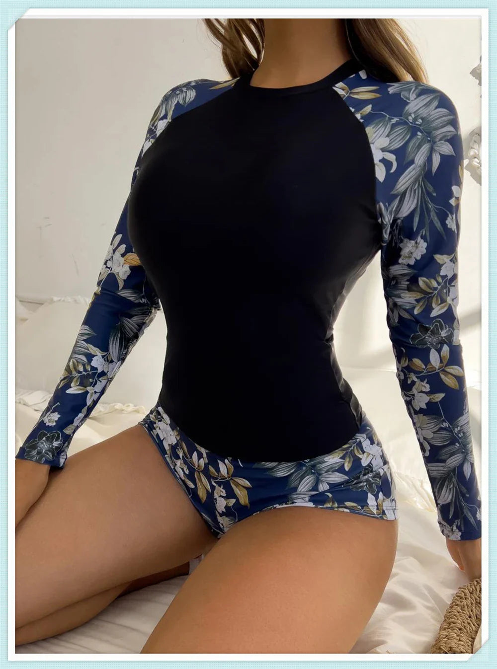 Long Sleeve Rash guard Swimsuit Women Tropical Printed Swimwear Two Pieces Diving Clothes Bathing Suit Surfing Beachwear