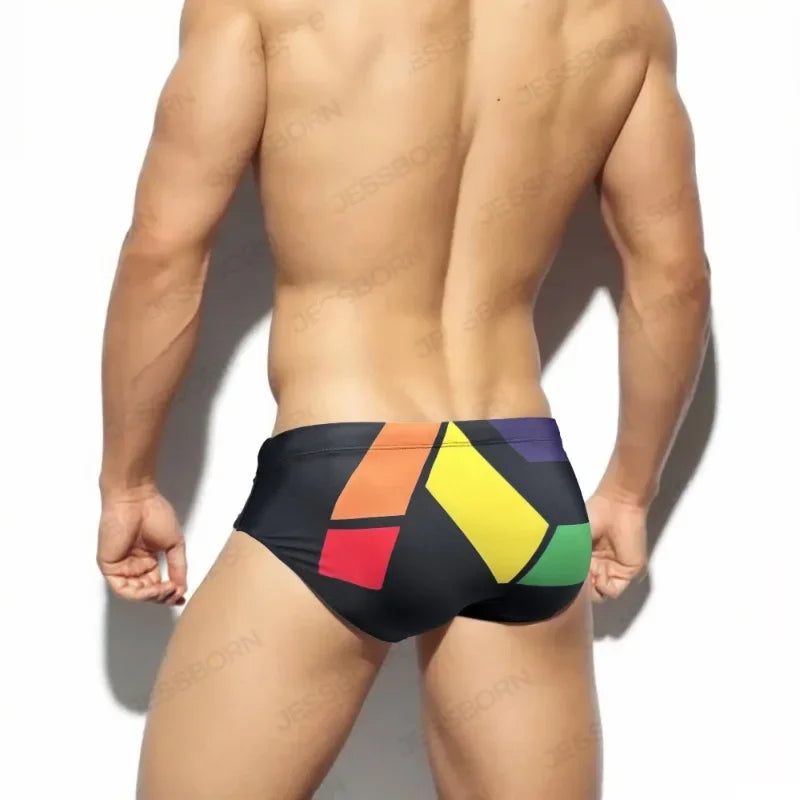 Men Swimming Trunks Low-waisted Swimsuit Boxer Quick-Drying Beach Shorts Breathable Tight Fitting Swimwear Boxer Briefs